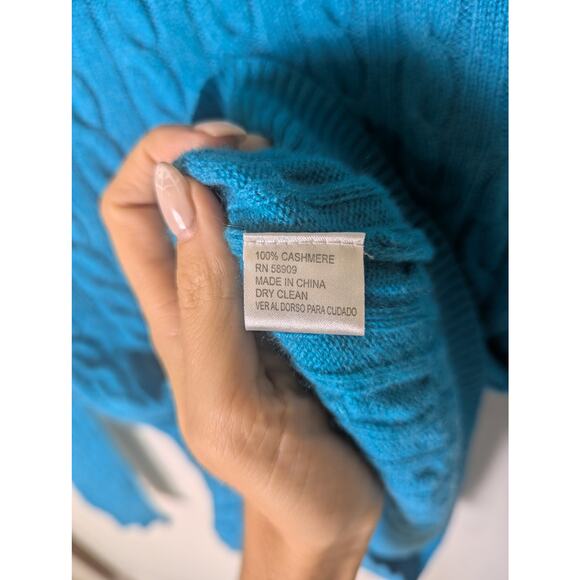 Antonio Melani 100% Cashmere Cable Knit Teal Blue Sweater Women S Preppy Soft - Picture 10 of 12
